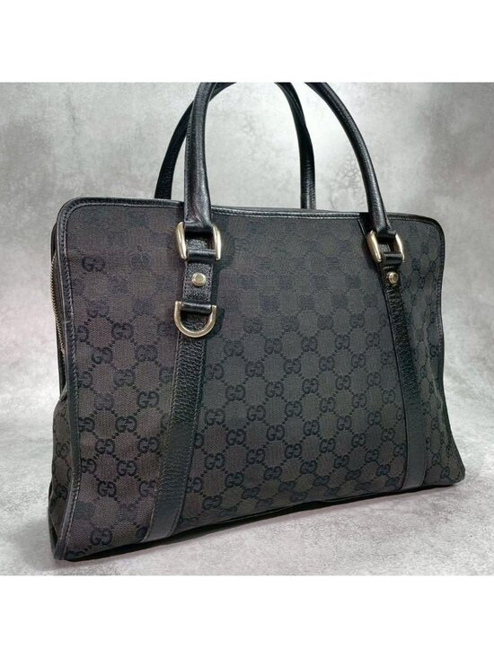 Gucci Handbags - Gucci GG Tote Black Leather Logo Canvas